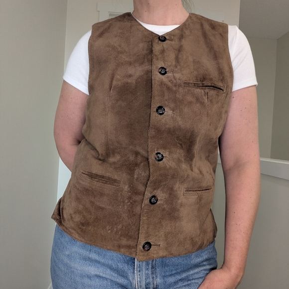 Vintage Brown Suede Vest With Adjustable Back Mens M - Picture 3 of 17